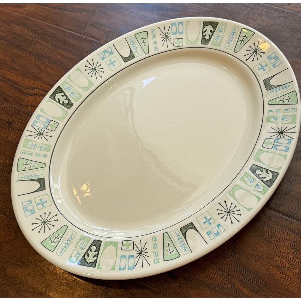 Vintage MCM Taylor Smith Taylorstone Cathay Atomic Oval Serving Platter 13.5"